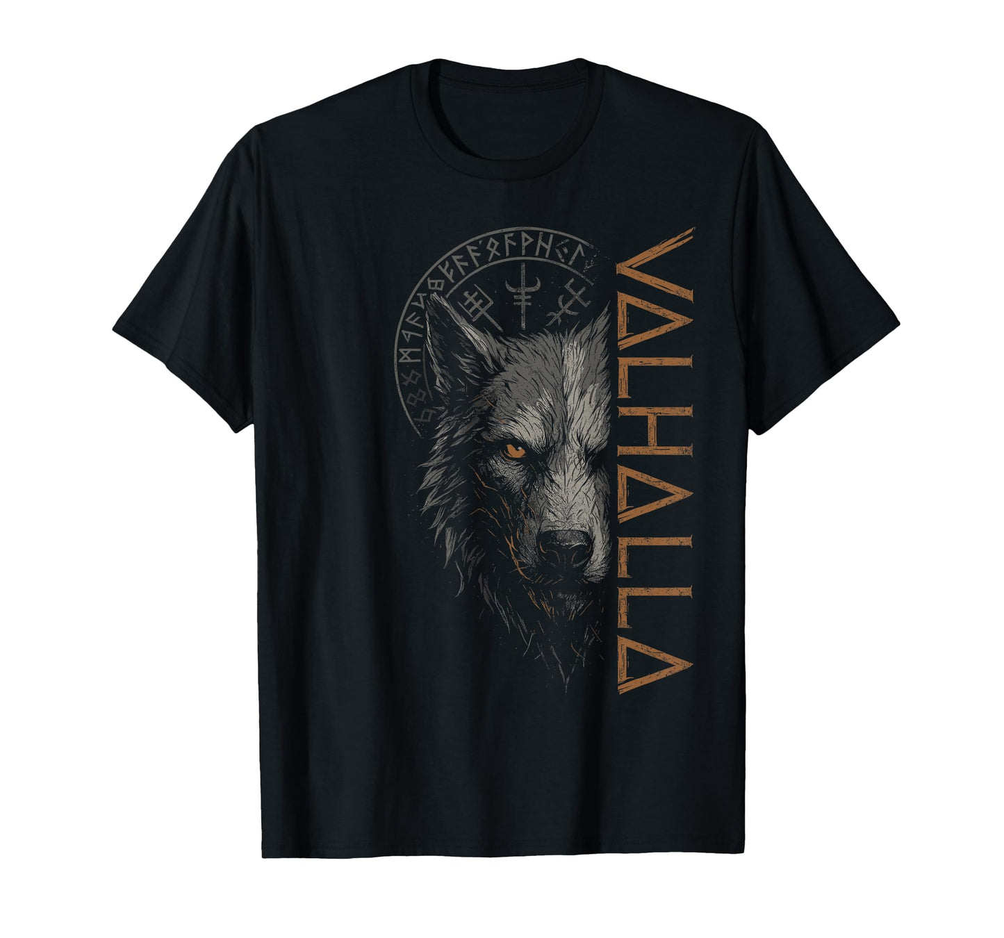 Valhalla Wolf Nordic Compass Odin Runes Vikings Vegvisir T-Shirt