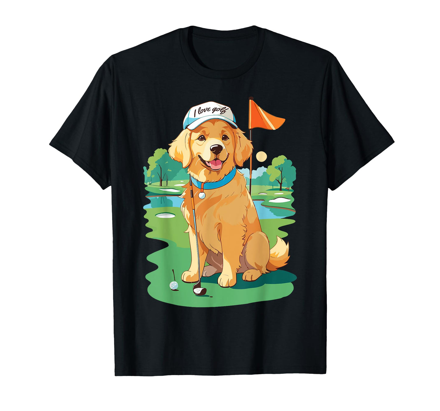 I Love Golf Golf Dog Illustration Golden Retriever Men Women T-Shirt