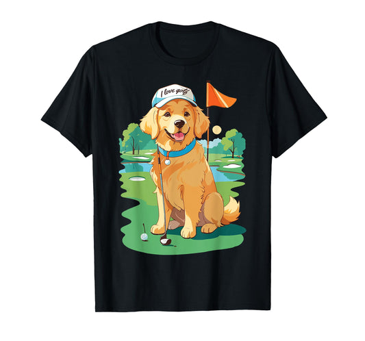 I Love Golf Golf Dog Illustration Golden Retriever Men Women T-Shirt