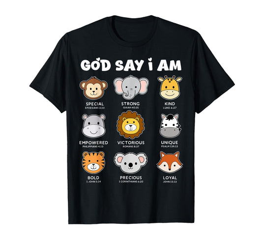 God Say I Am Strong Funny Zoo Animals Toddler Boy Kids Son T-Shirt