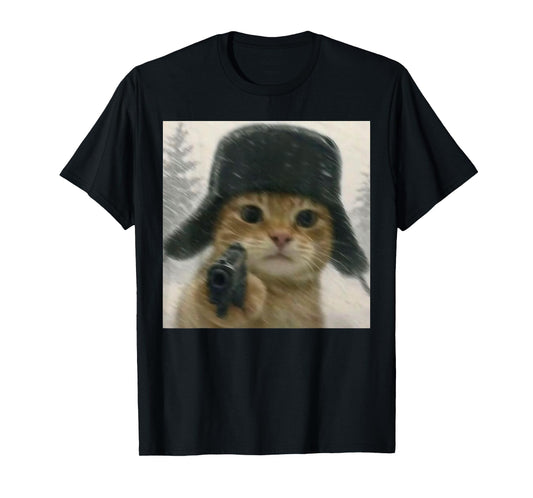 Wacky Cat Wearing Ushanka Hat Russian Meme Cat Humor T-Shirt