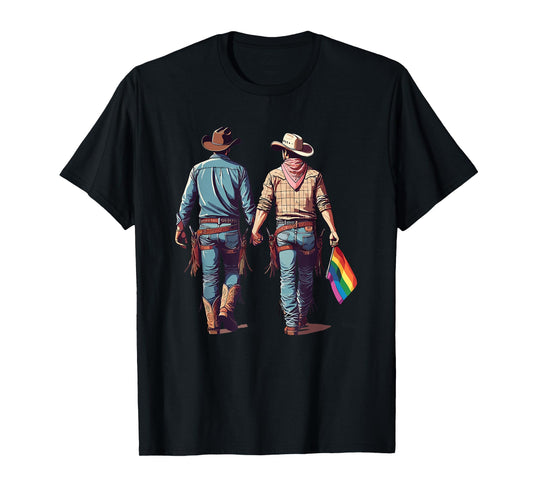 Gay Cowboy Western LGBTQIA Cowboys Holding Hands T-Shirt