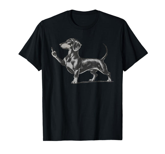 Funny Rude Black Dachshund Dog Meme Middle Finger Wiener Dog T-Shirt