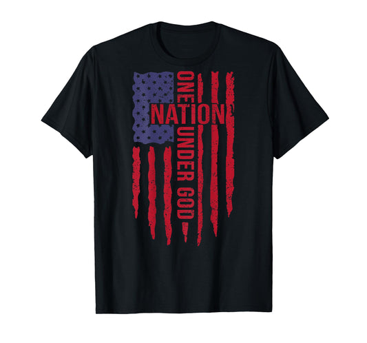 Jesus One Nation Under God Christian American Flag On Back T-Shirt