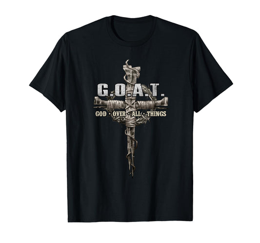 Savitan Shop G.O.A.T. Goat Over All Things Vintage Christ Cross Bible God Unisex-Adults Black T-Shirt