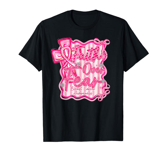 Preppy Breast Cancer Faith Over Fear Coquette Women Girls T-Shirt