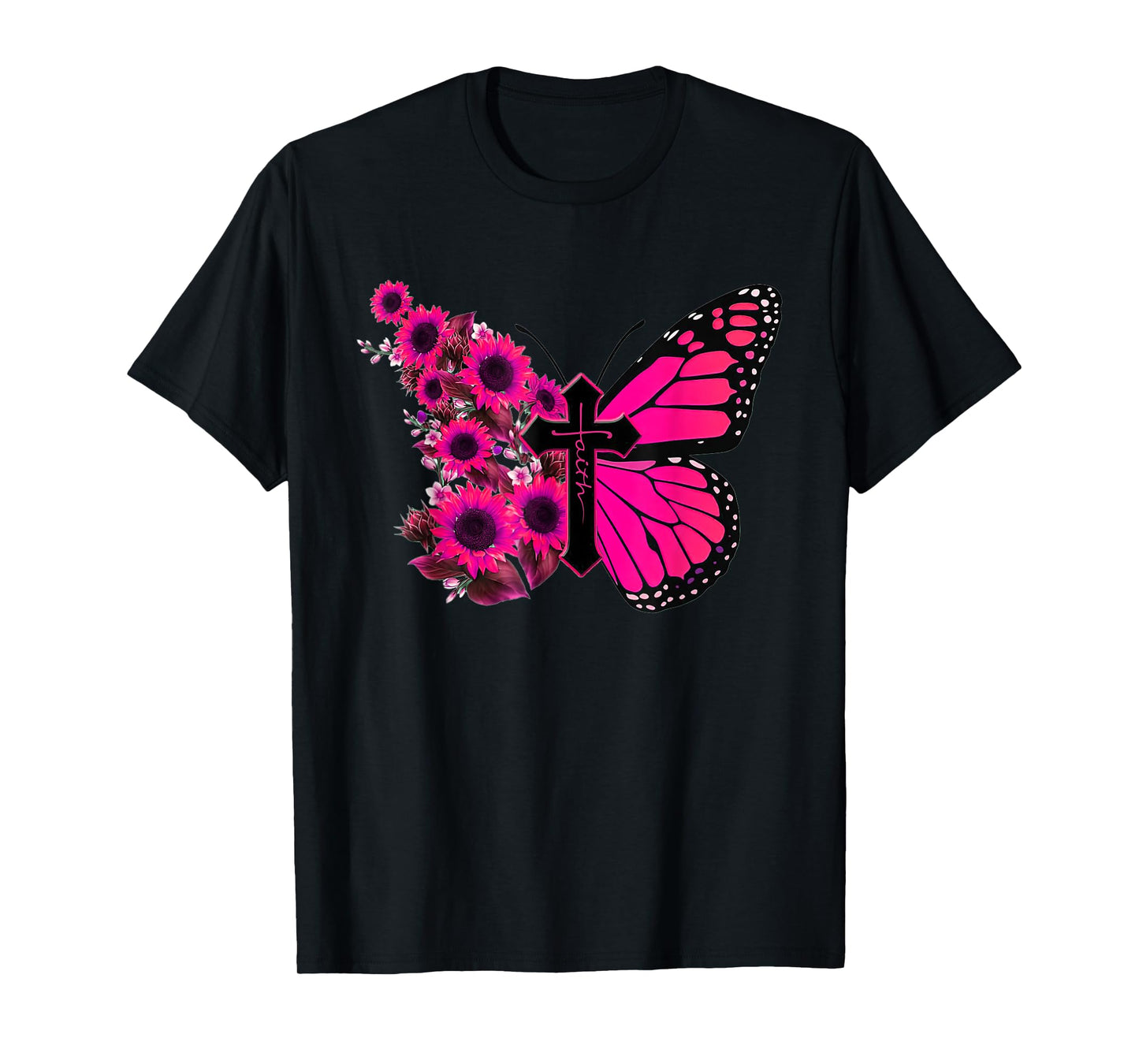 Faith Cross Sunflower Butterfly Christian Vintage T-Shirt