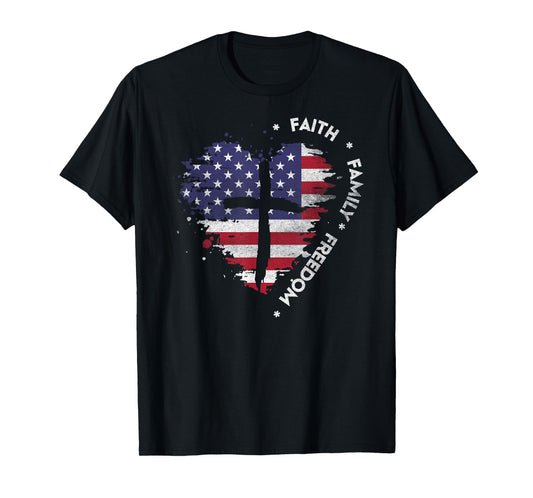 Faith Family Freedom Christian Cross Tee Bible Lover US Flag T-Shirt