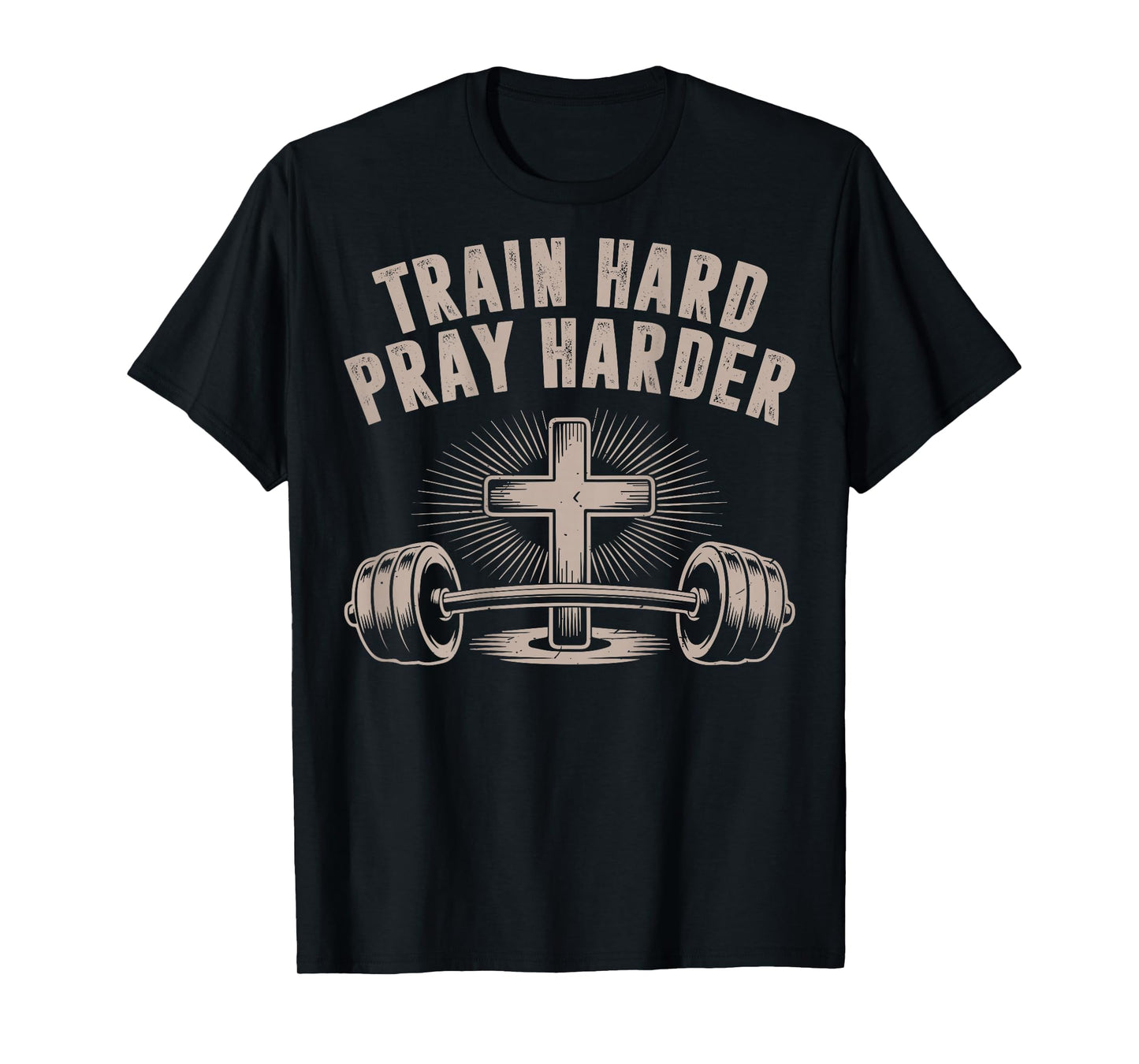 Men Train Hard Pray Harder Funny Christian Jesus Gym Workout T-Shirt