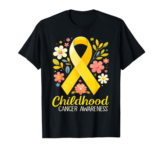 Gold Ribbon Childhood Cancer Awareness Girls Kids Women T-Shirt