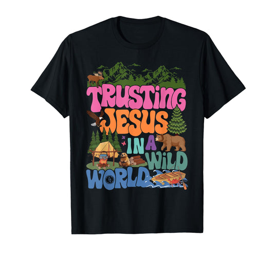 Groovy Trusting Jesus In A Wild World VBS 2025 True North T-Shirt