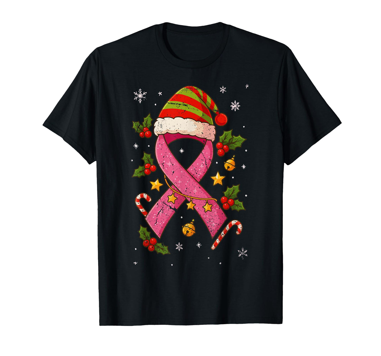 Retro Festive Breast Cancer Awareness Pink Ribbon Christ T-Shirt