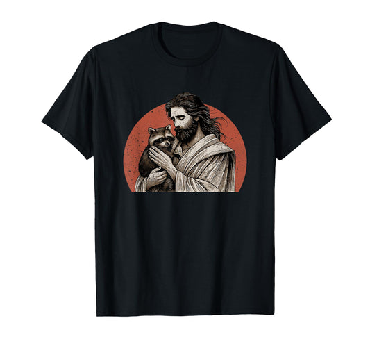 Racoon Lover Trash Panda Christian Jesus Holding A Raccoon T-Shirt