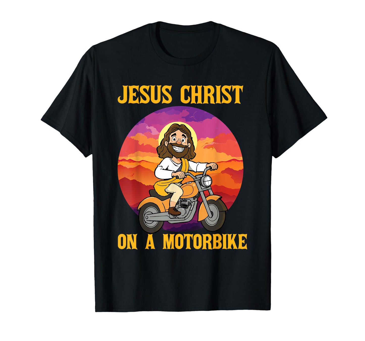 Funny Jesus on Motorbike Motorcycle Christian Rider Biker T-Shirt