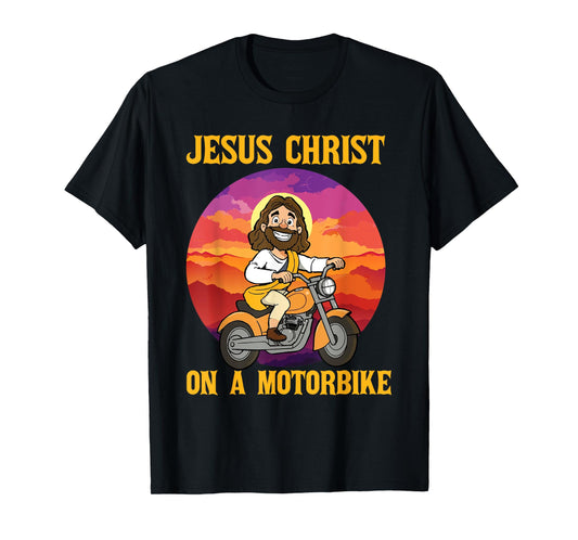 Funny Jesus on Motorbike Motorcycle Christian Rider Biker T-Shirt