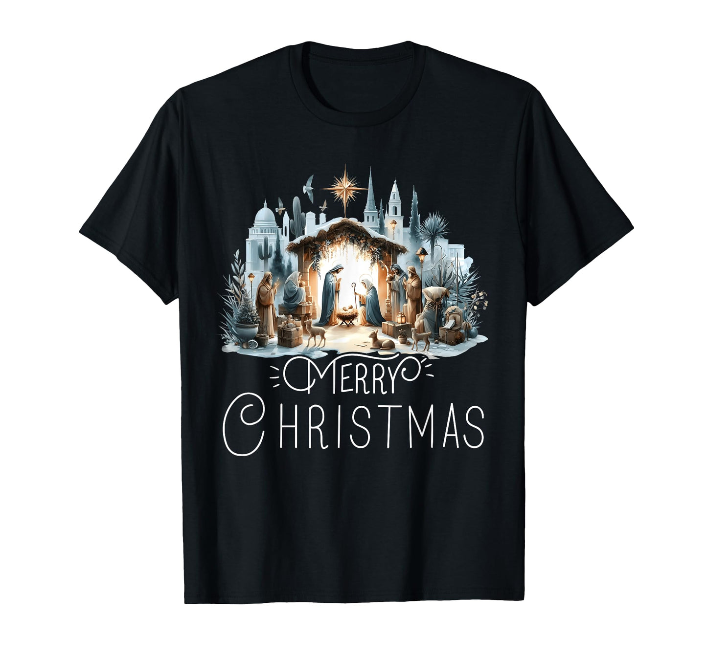 Merry Christmas Nativity Scene North Star Baby Jesus Christ T-Shirt
