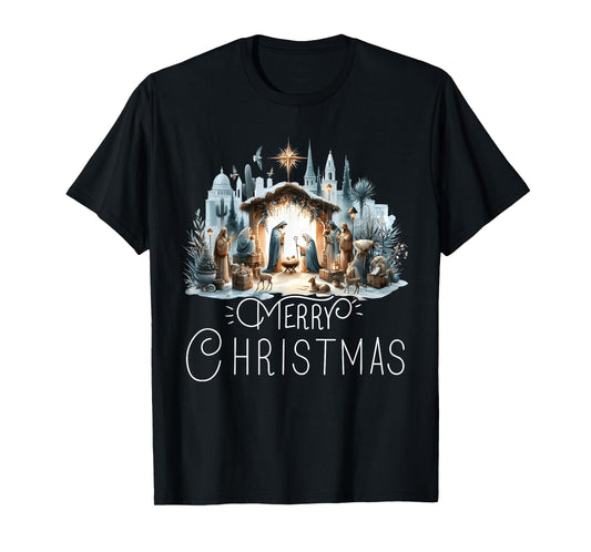 Merry Christmas Nativity Scene North Star Baby Jesus Christ T-Shirt