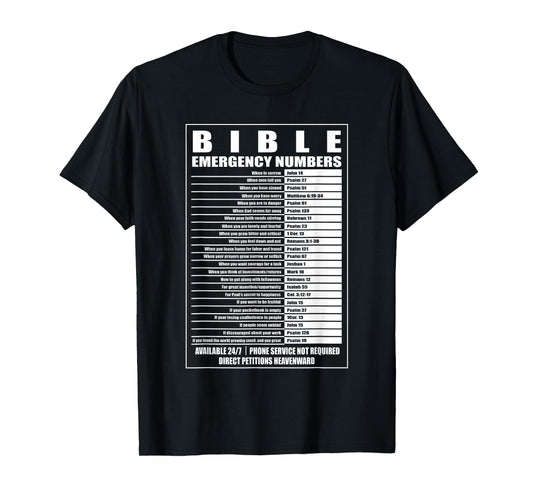 Bible Emergency Numbers Religious Christian T-Shirt