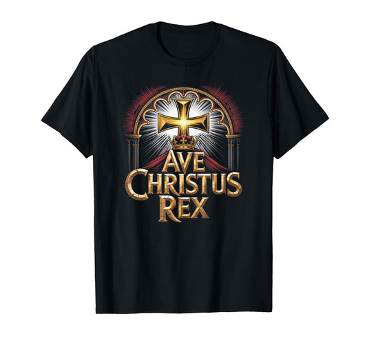 Ave Christus Rex Crowned Golden Cross Christian Faith Design T-Shirt