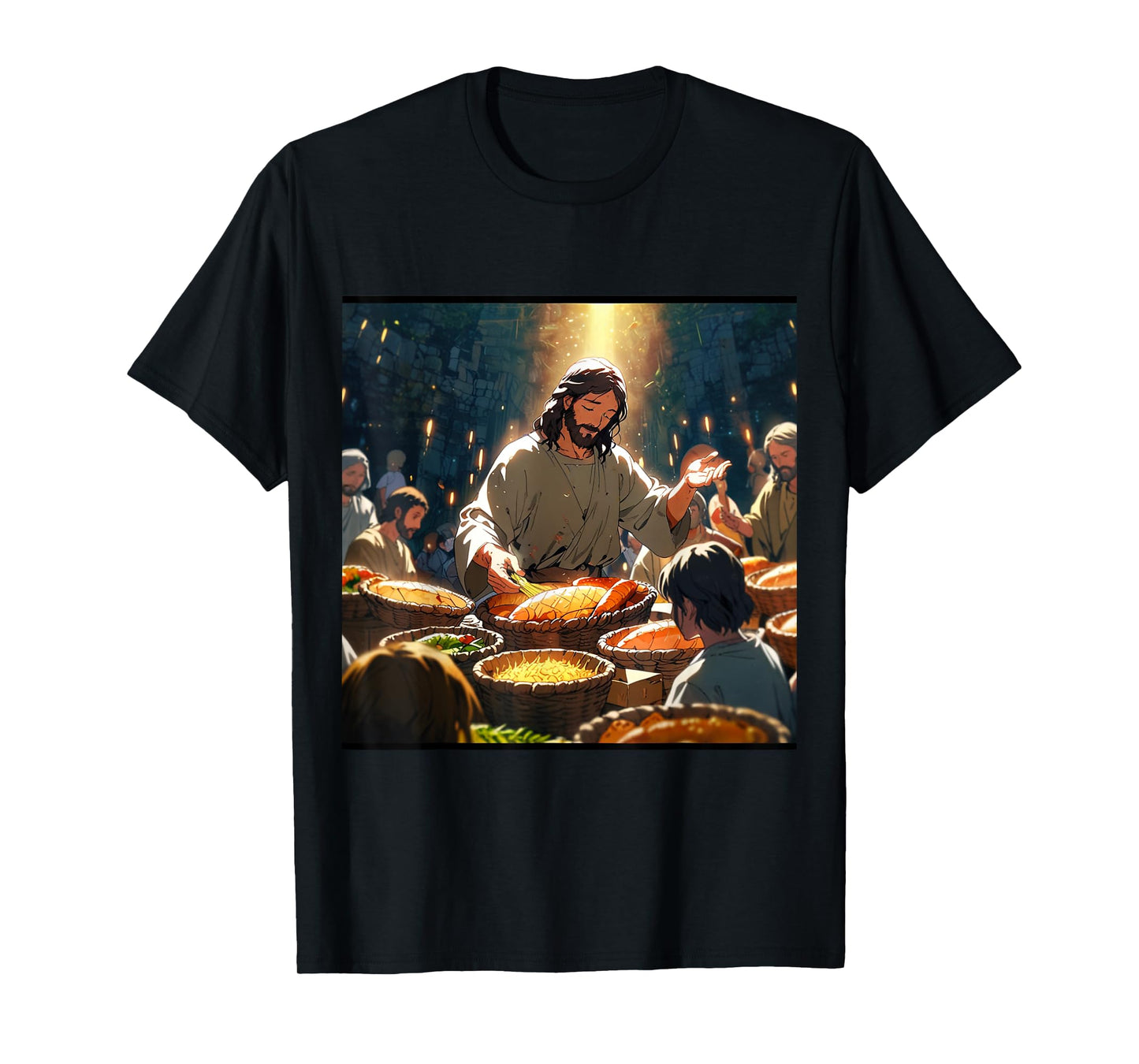 Jesus Anime Miracle Fishes and Loaves Matthew 14 Feed 5000 T-Shirt