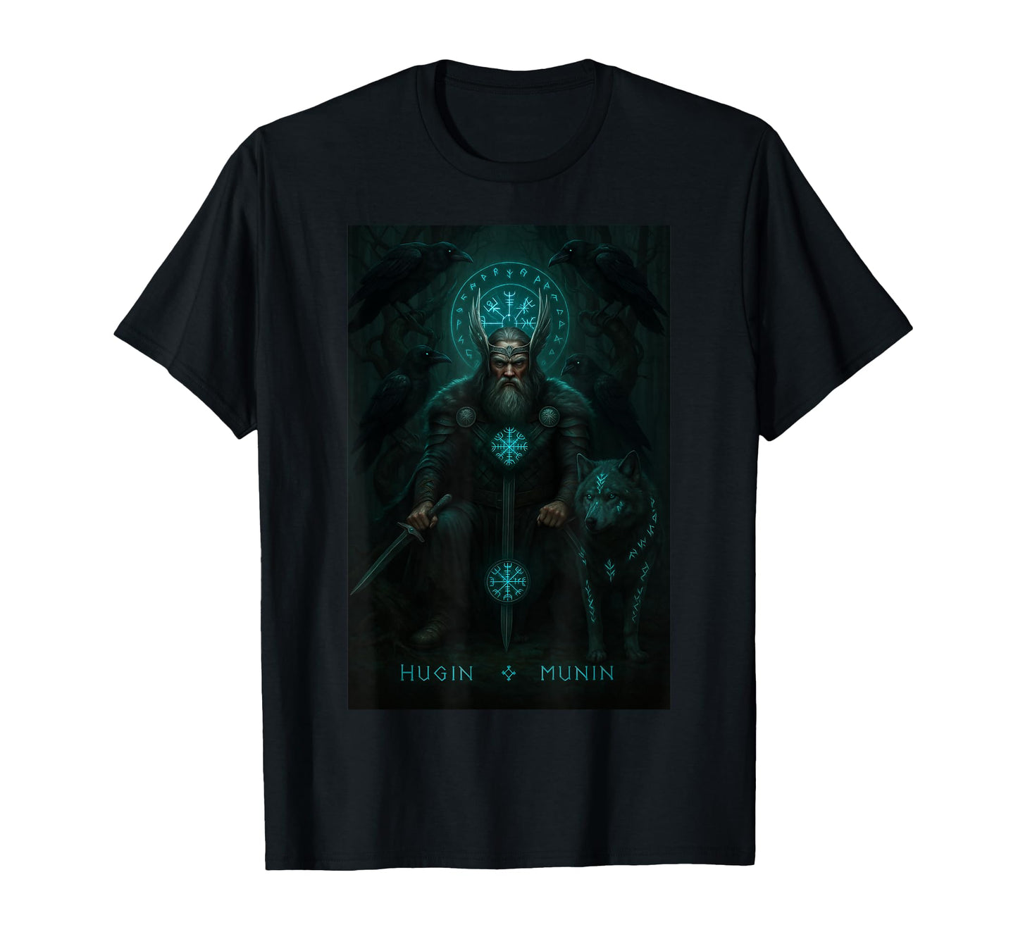 Viking Odin Hugin & Munin Vegvisir Viking Gifts Wolf T-Shirt