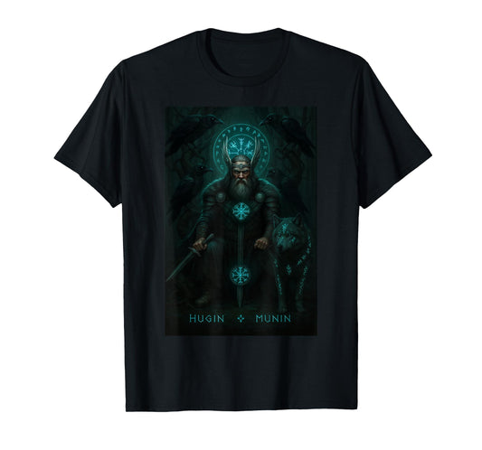 Viking Odin Hugin & Munin Vegvisir Viking Gifts Wolf T-Shirt