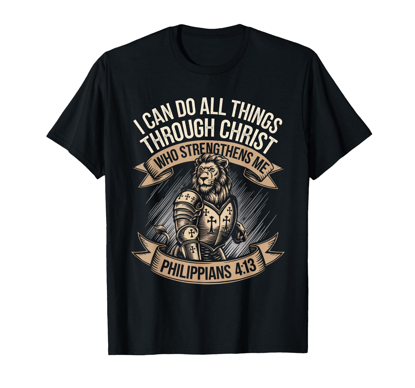 Christian Tshirt Philippians 4:13 Religious Lion Strengthens T-Shirt