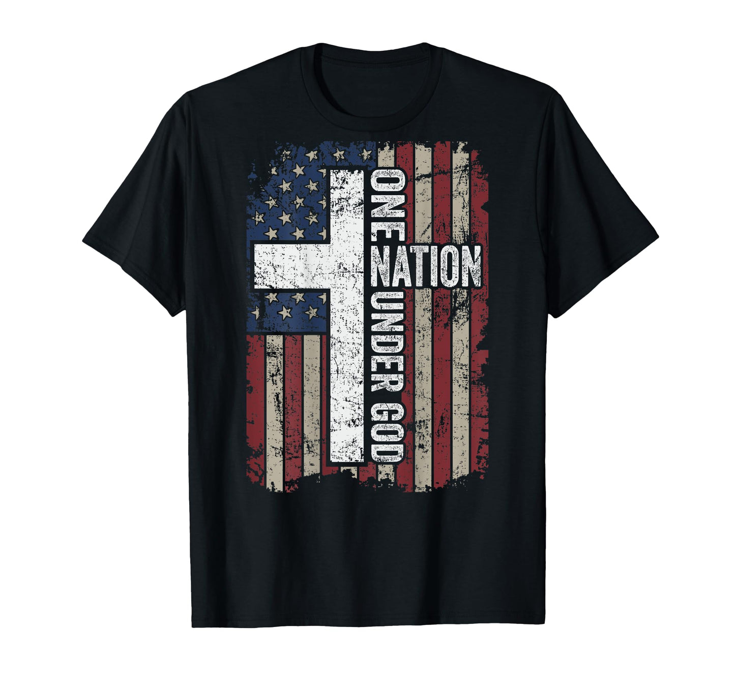 ONE NATION UNDER GOD - Christian Worship USA Flag - ON BACK T-Shirt