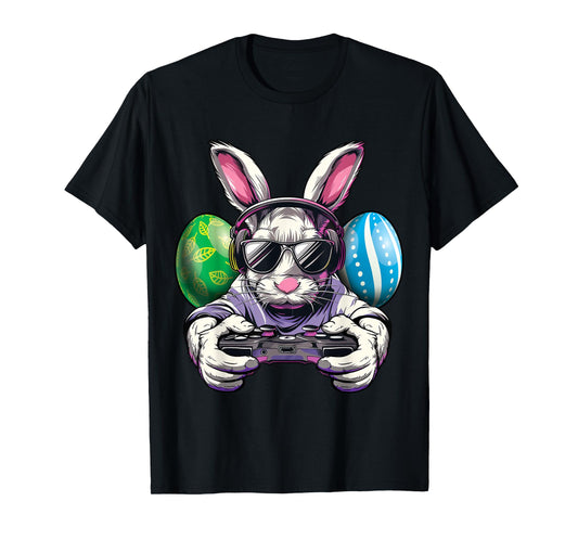 Easter Bunny Plays Video Game With Eggs Boys Kids Gamer T-Shirt