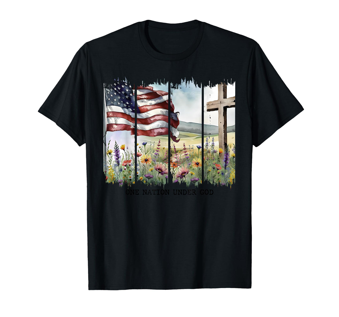 One Nation Under God Jesus Christian Cross Us Flag 2side T-Shirt