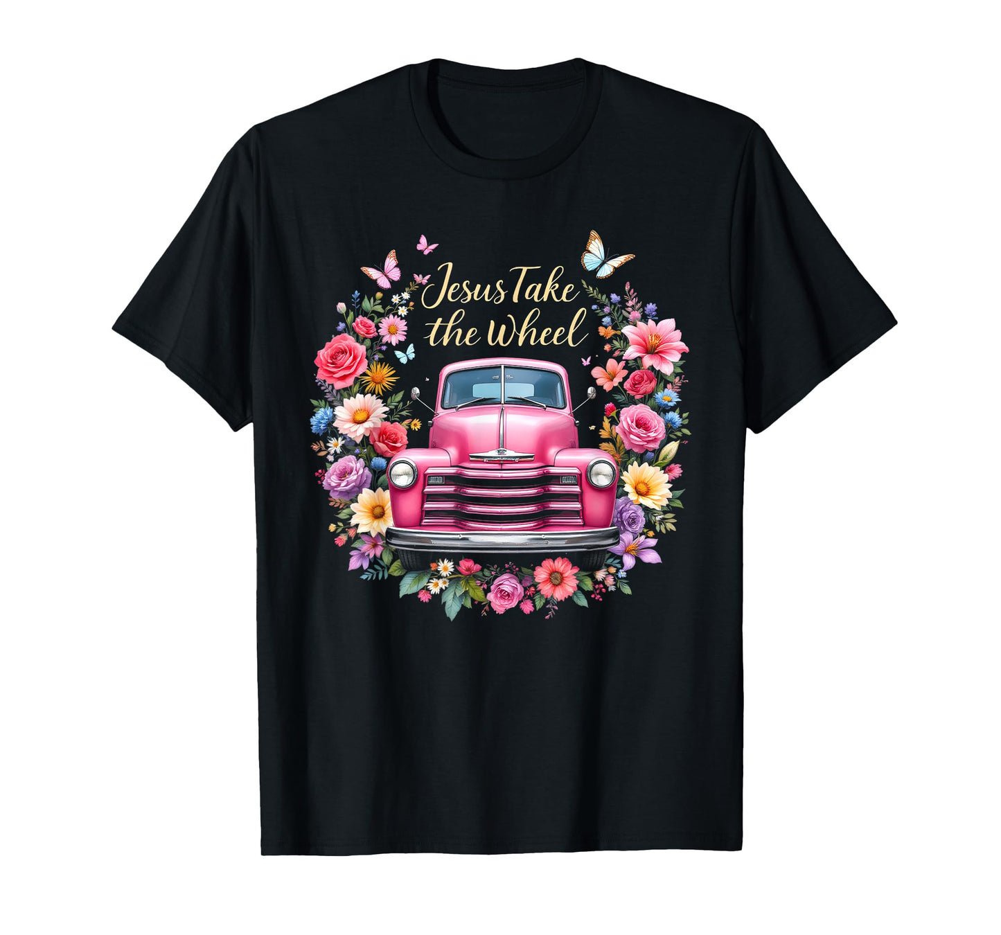 Jesus Take The Wheel Floral Farm Truck Catholic T-Shirt