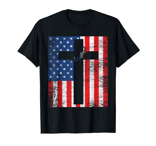 American Flag Jesus Stripes Patriotic Christian T-Shirt Women Men T-Shirt