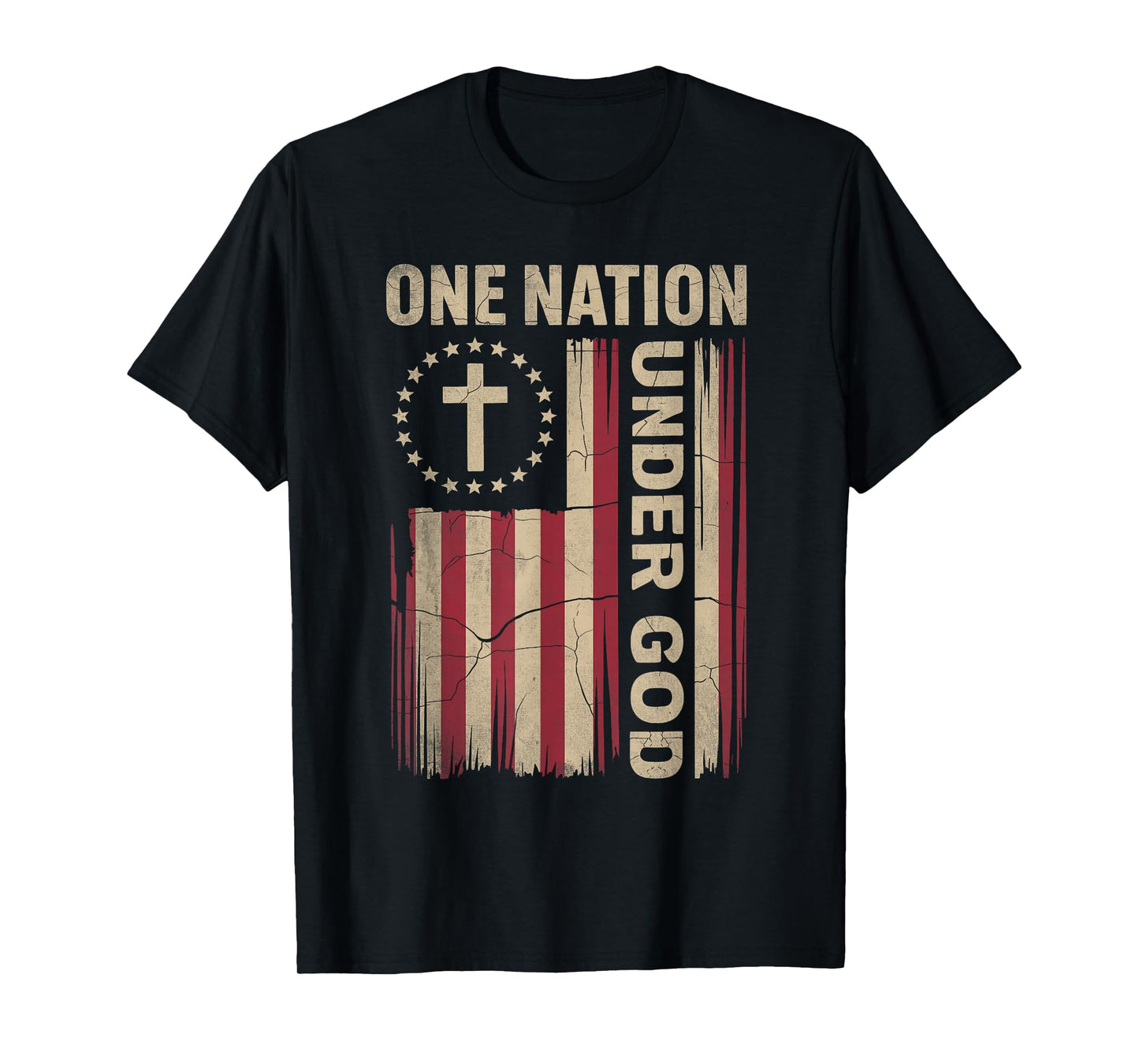 One Nation Under God Flag 4th Of July Patriotic Christian T-Shirt
