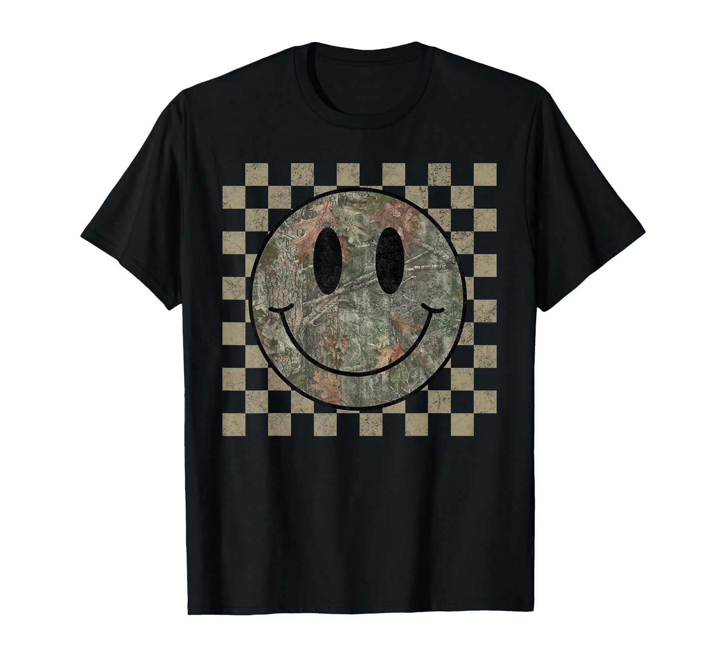 Camo Tree Smile Face Checkered Camouflage Cute Adults Kids T-Shirt