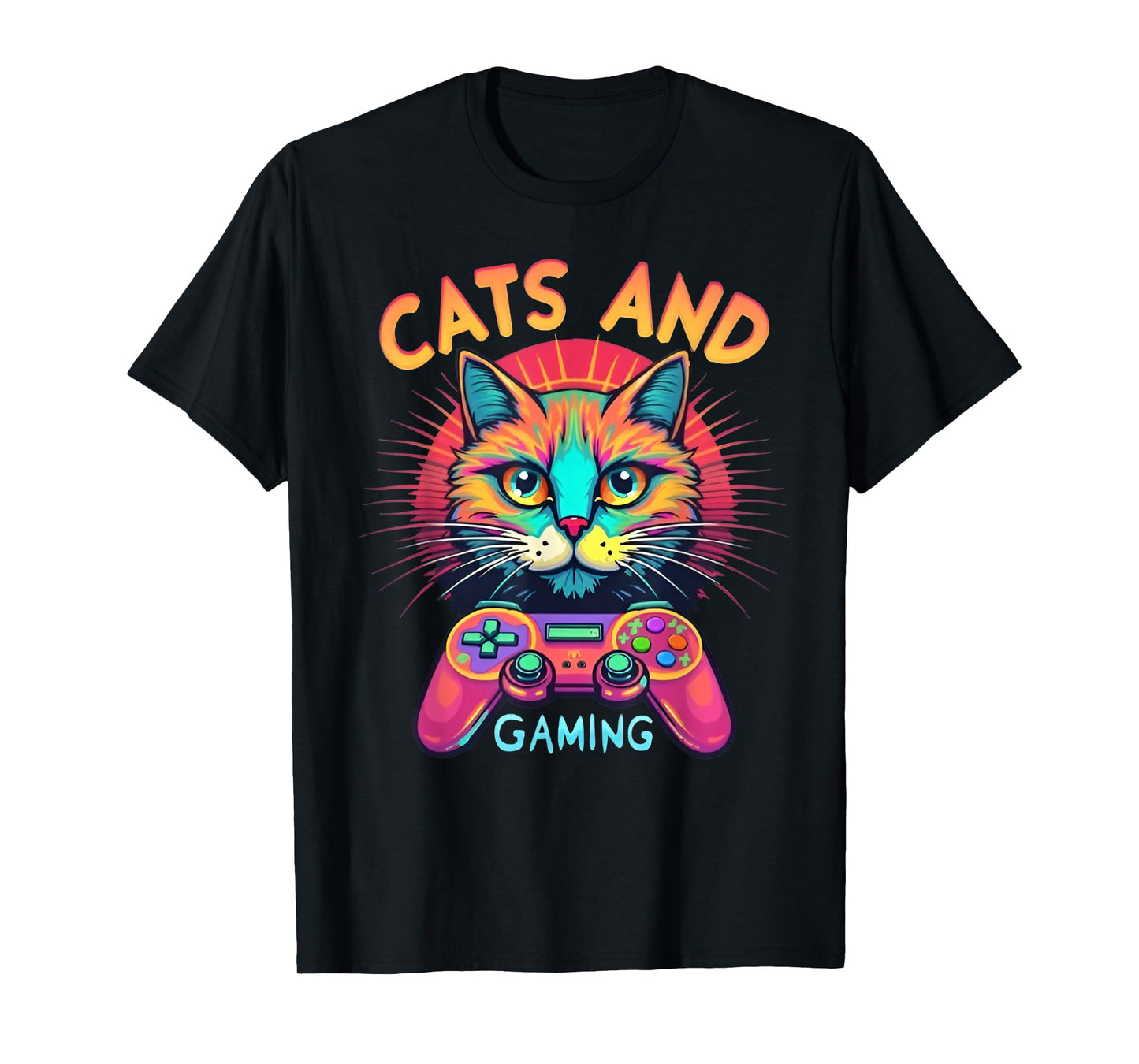 Cats And Gaming Funny Cat Lover Gaming Video Game Player Men Women Kids T-Shirt