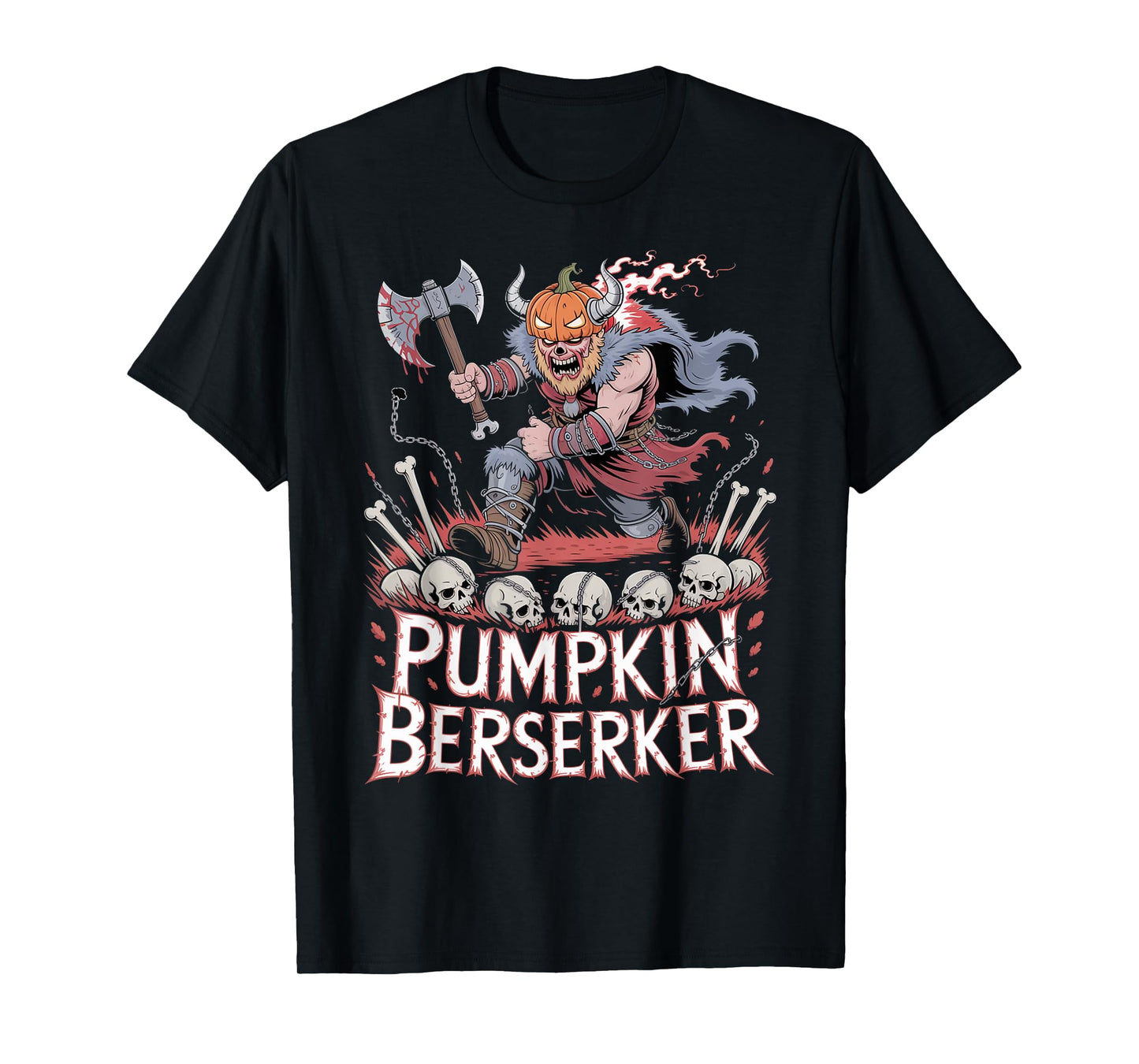 Pumpkin Head Viking Berserker - Funny Viking Halloween T-Shirt