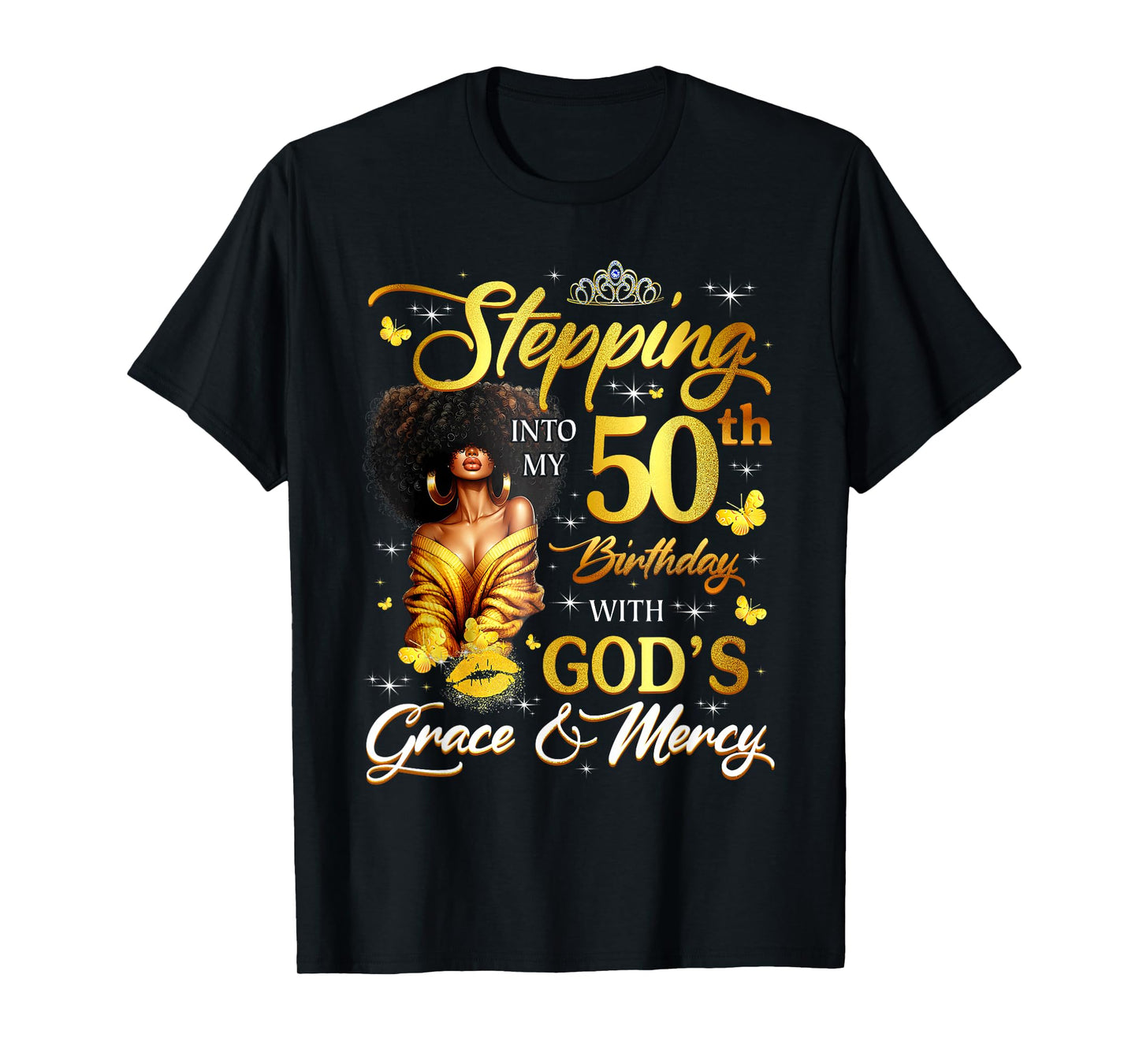 Stepping Into My 50th Birthday Black Queen Bday T-Shirt