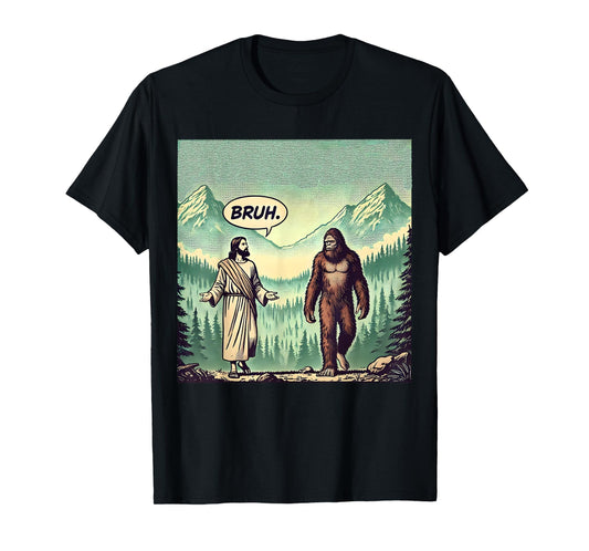 Bruh Meme Funny Jesus Bigfoot Vintage Comic Book Catholic T-Shirt