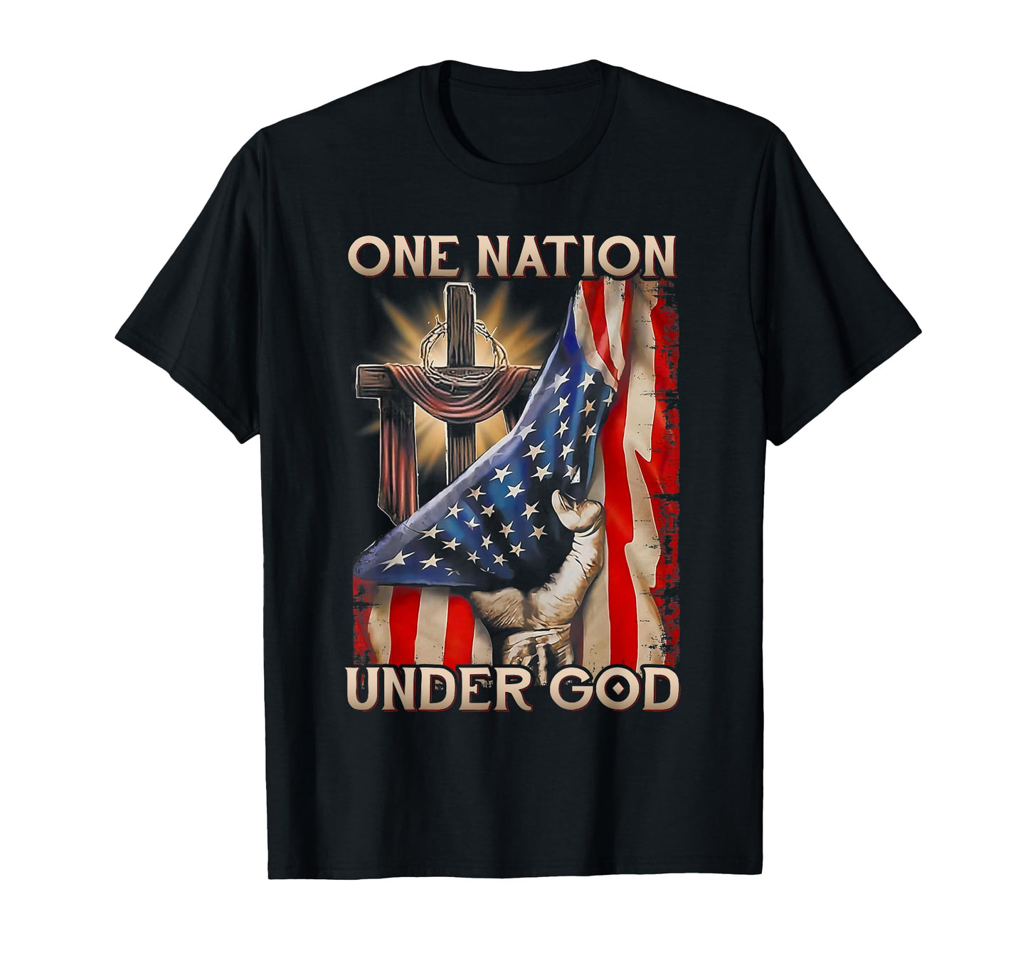 One Nation Under God US Flag 4th Of July Patriotic Christian T-Shirt