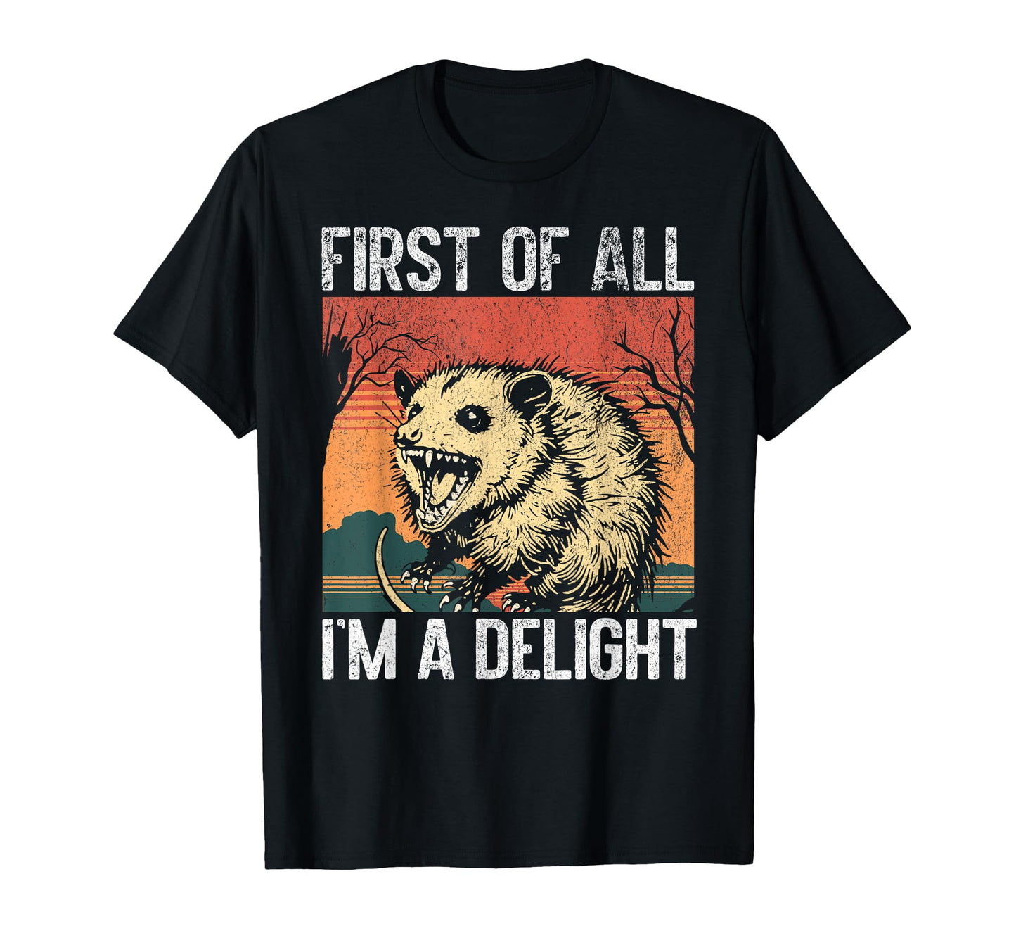 First Of All I'm a Delight Funny Opossum Sarcastic Retro T-Shirt