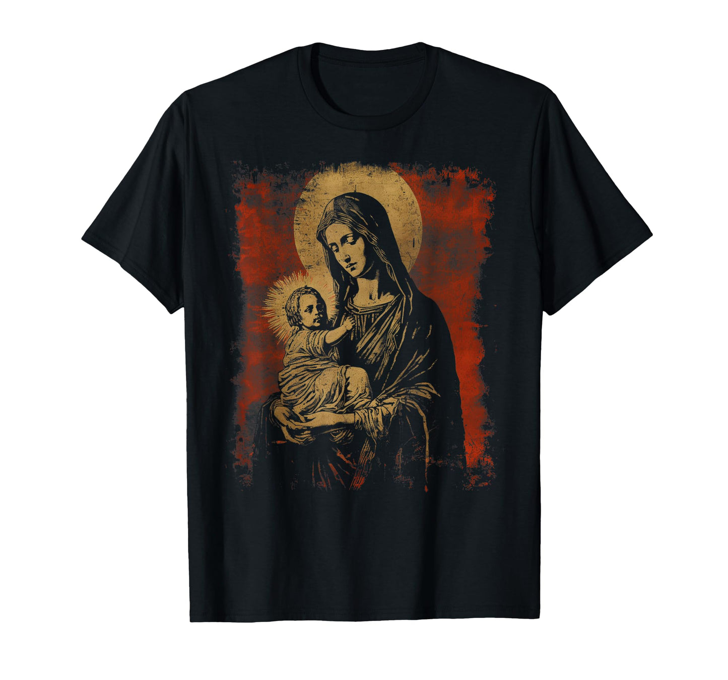 Mary & Jesus Retro Distressed 90s Goth Grunge Vibes Graphic T-Shirt