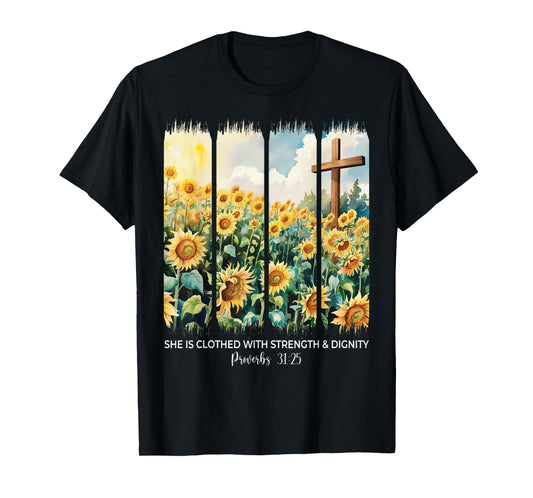 Cute Proverbs 31 Woman Christian Girl Sunflower Women Faith T-Shirt