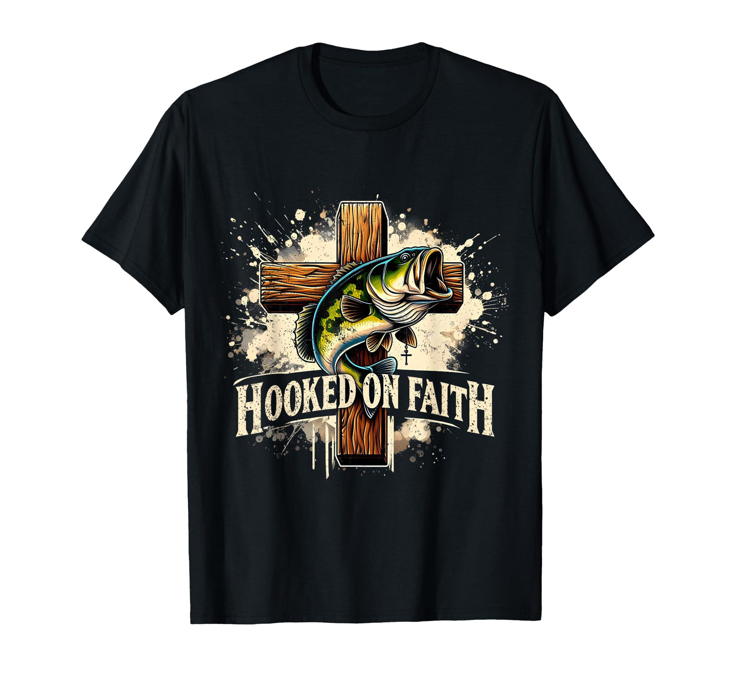 Hooked On Faith Christian Jesus Cross Fishing Squad T-Shirt