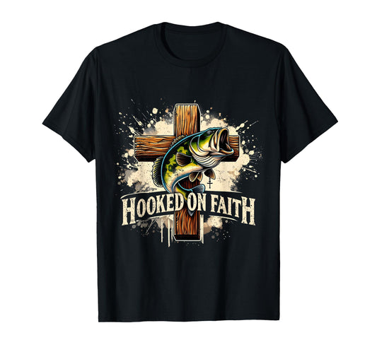 Hooked On Faith Christian Jesus Cross Fishing Squad T-Shirt