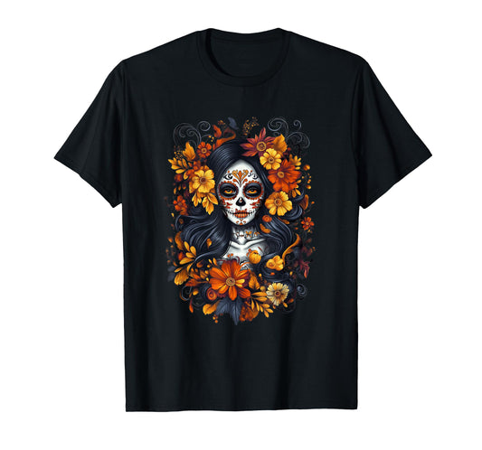 De Los Muertos La Catrina Day Of Dead Sugar Skull Halloween T-Shirt