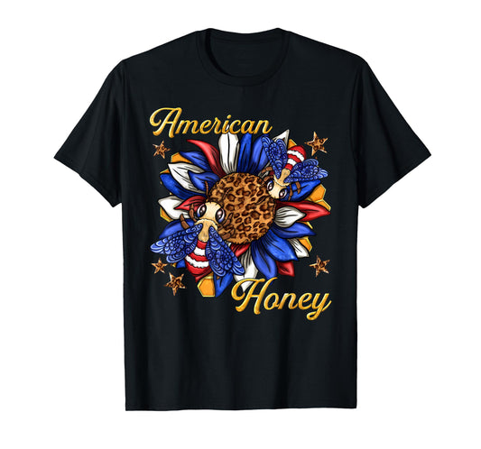 American Honey Bee Sunflower Leopard US Flag 4th Of July T-Shirt