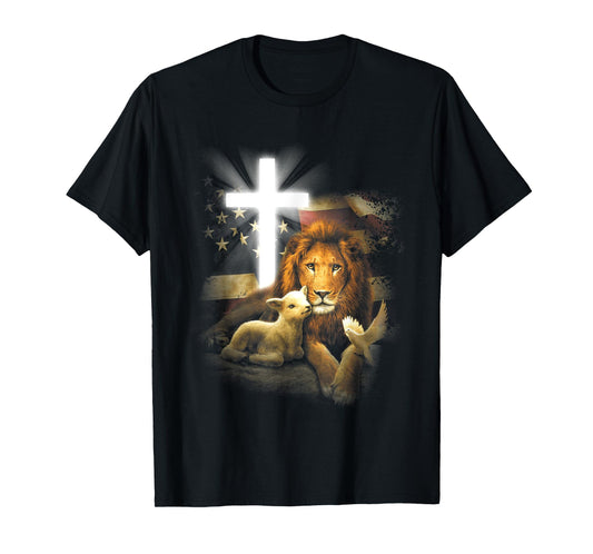Lion And Lamb Cross Jesus Christ T-Shirt