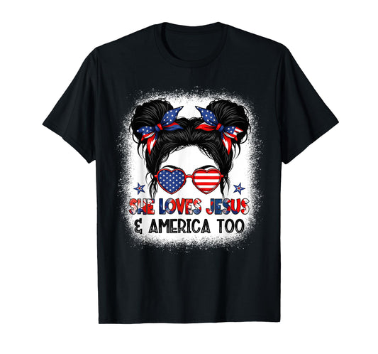 American Flag She Loves Jesus & America Too Christian Jesus T-Shirt
