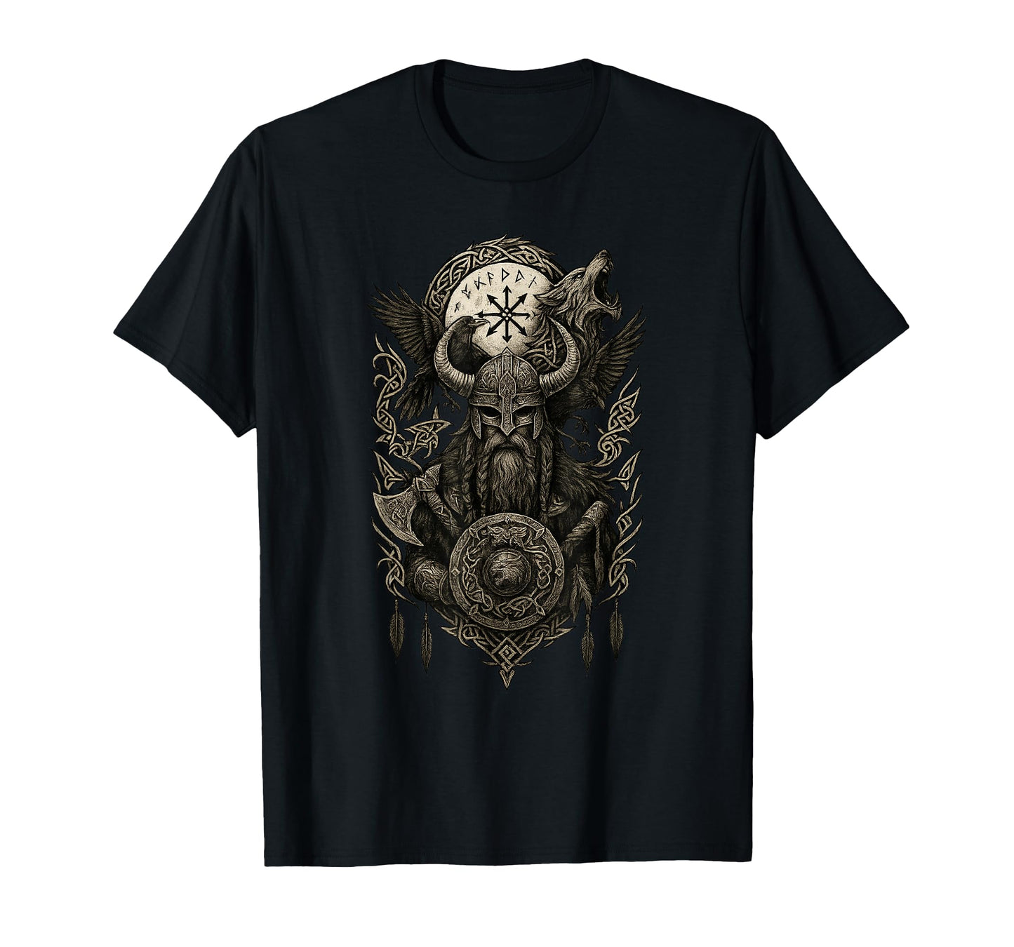 Viking Odin Hugin & Munin Vegvisir Viking Gifts Wolf T-Shirt