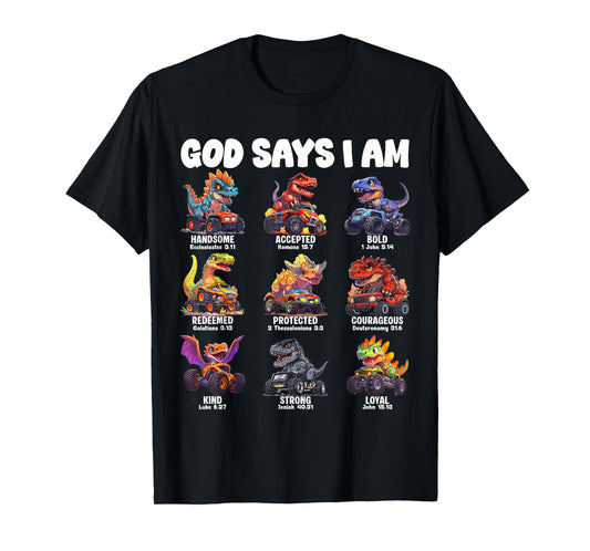 God Says I Am Christian Religion Dinosaur Teenager Boys T-Shirt